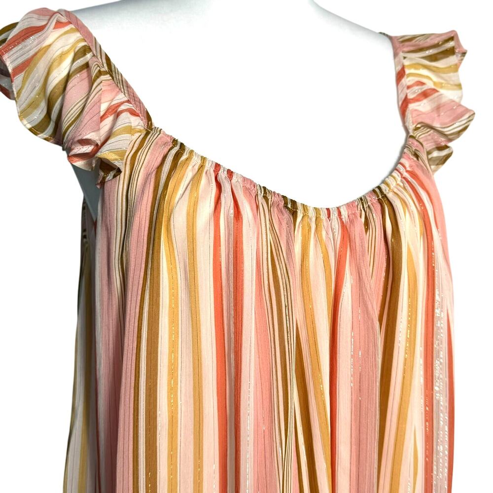 ANTHROPOLOGIE SADIE & SAGE Women's Large Pink Peach Metallic Stripe Tunic Top